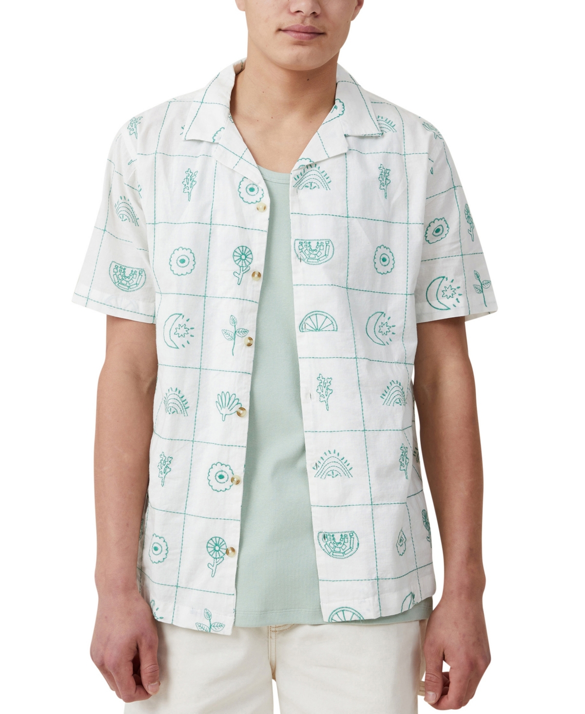 Shop Cotton On Men's Cabana Short Sleeve Shirt In Green Grid