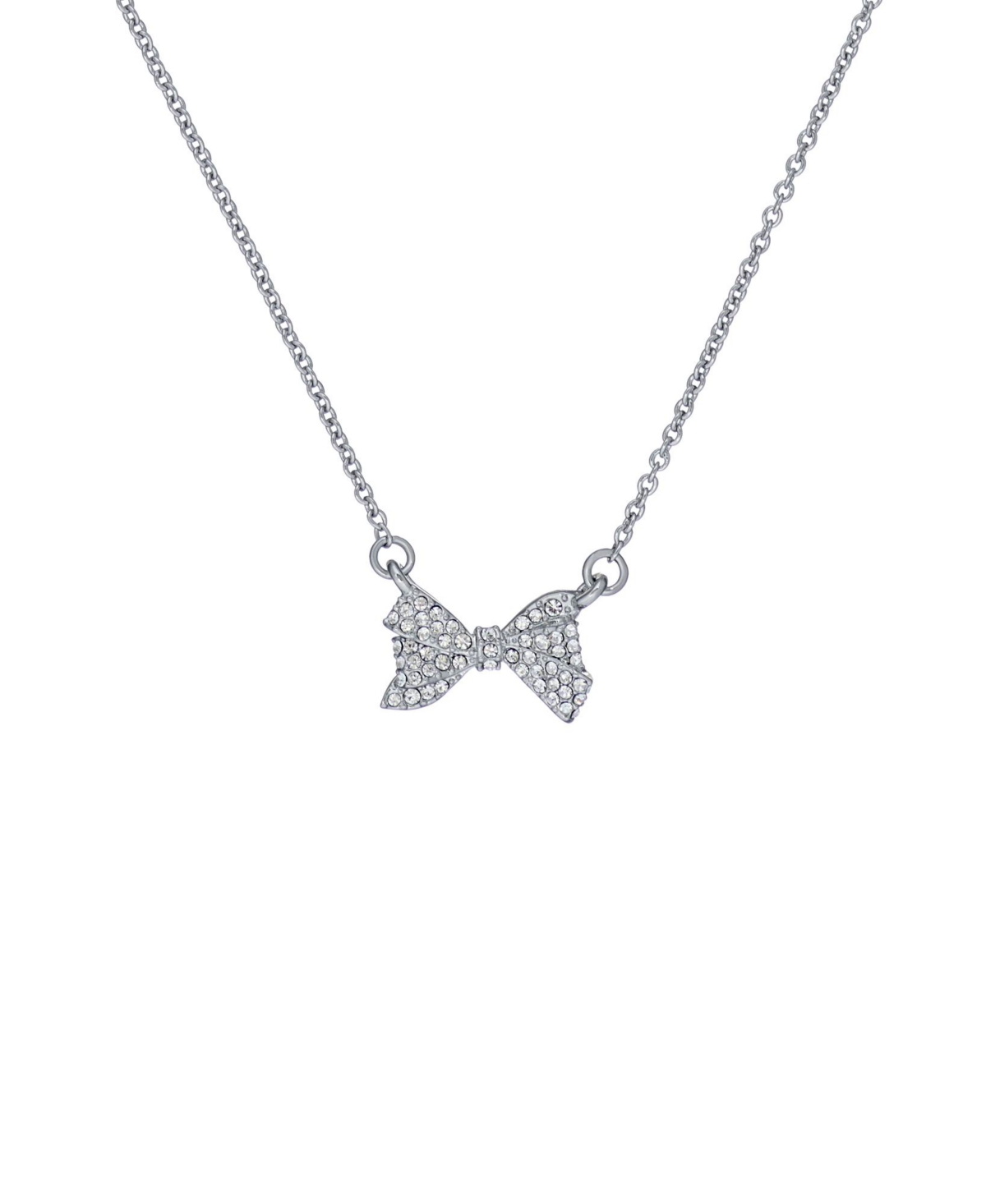 Barsie: Crystal Bow Pendant Necklace - Silver