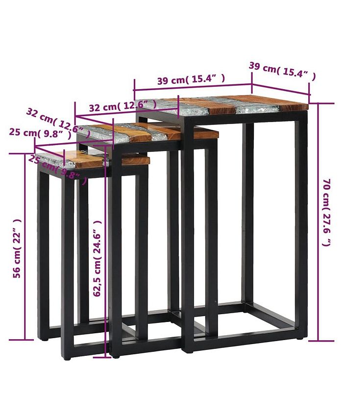 vidaXL Nesting Tables 3 pcs Solid Teak Wood and Polyresin - Macy's