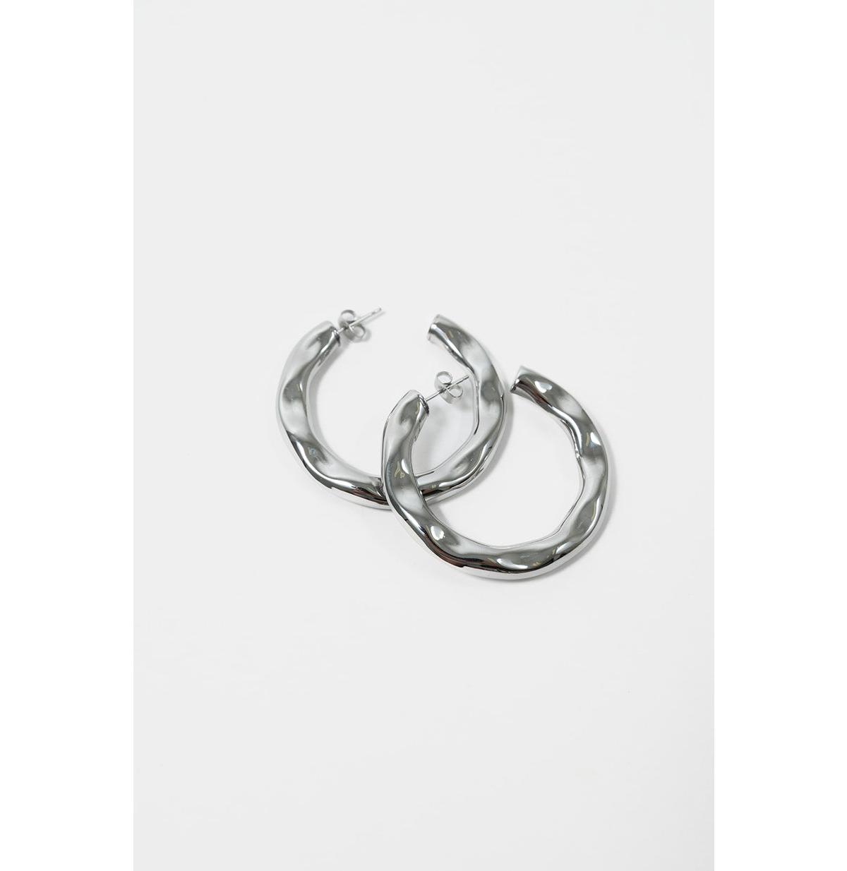 316L Belize Hammered Hoop Earrings - Silver