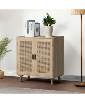 Accent Storage Rattan Cabinet  Cupboard Console Table for Dining Room