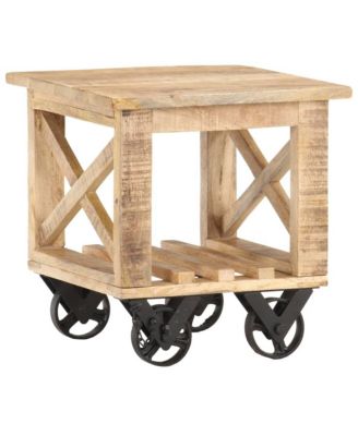 Side Table with Wheels 15.7"x15.7"x16.5" Rough Mango Wood