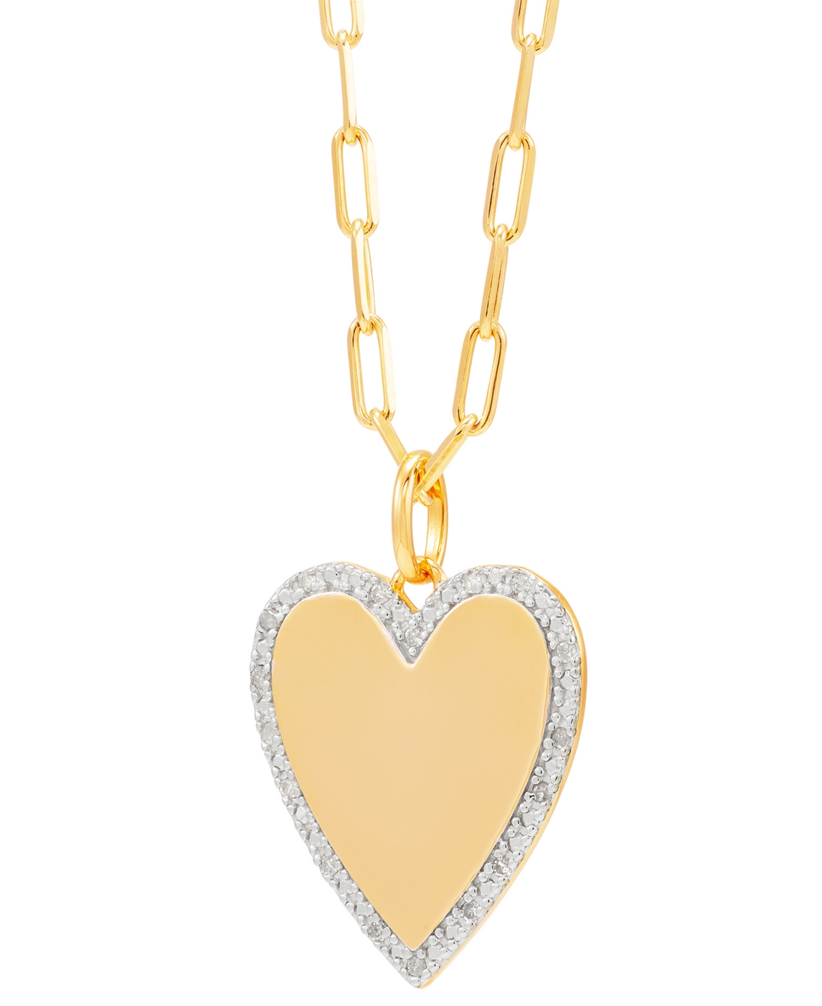 Diamond Polished Heart Paperclip Link Pendant Necklace (1/10 ct. t.w.) in 14k Gold-Plated Sterling Silver, 16