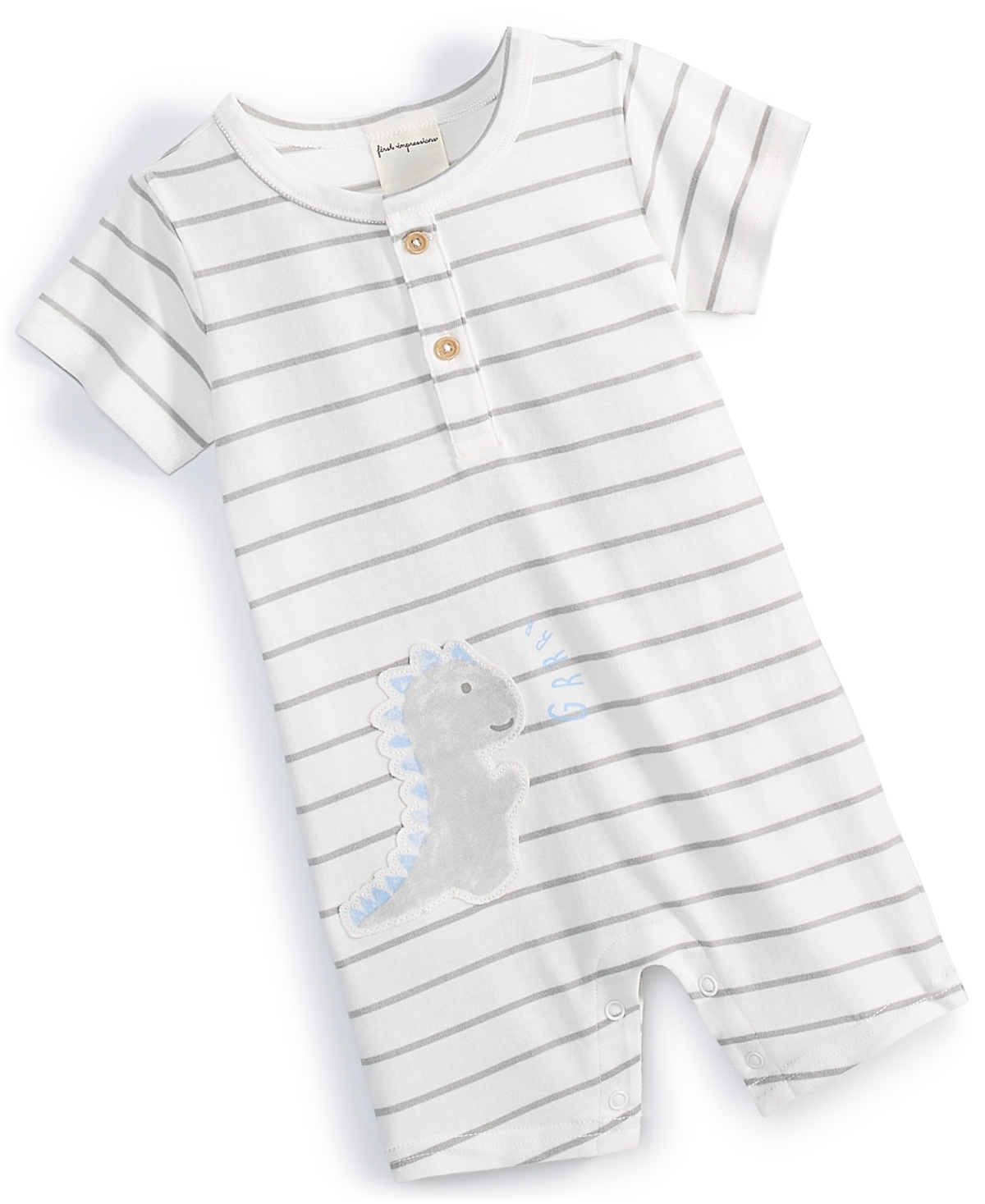 First Impressions Baby Boys Dinosaur Striped Sunsuit, Created For Macy's In Misty Gray