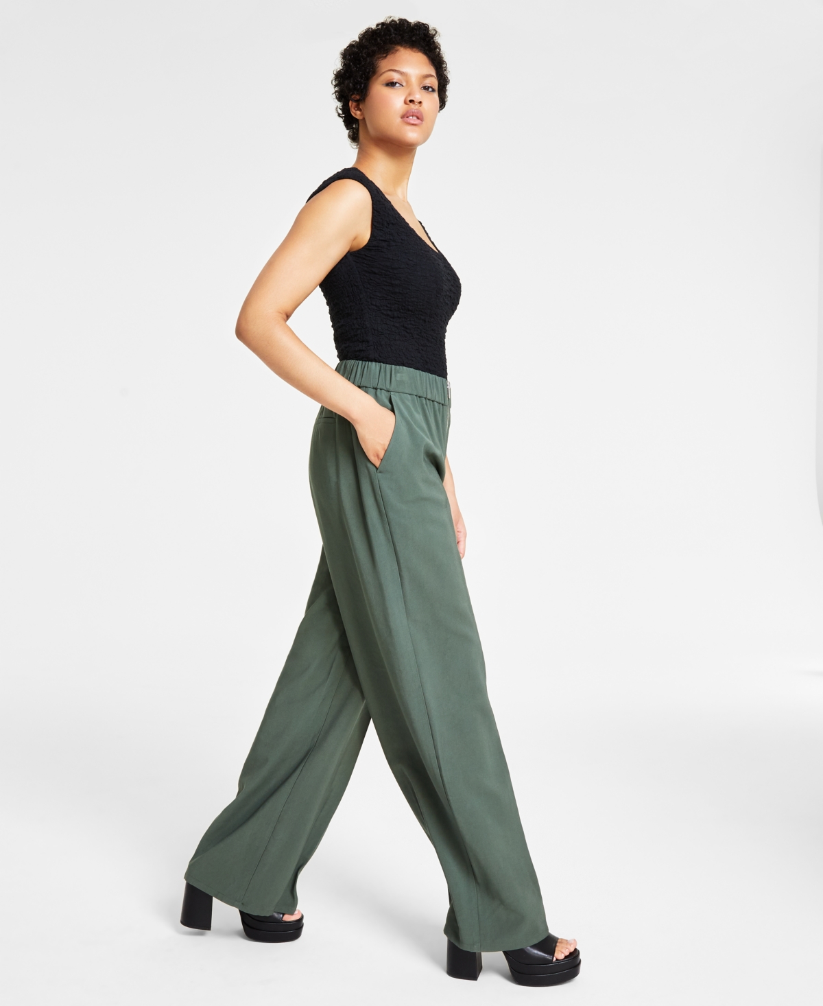 Shop Bar Iii Women's Front-zip Wide-leg Pants, Created For Macy's In Palmetto