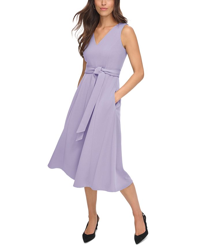 Belted Deep V-Neck Sleeveless Maxi Dress
