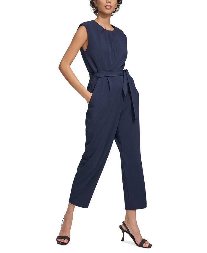 Calvin Klein Women's Sleeveless Tie-Waist Jumpsuit - Macy's