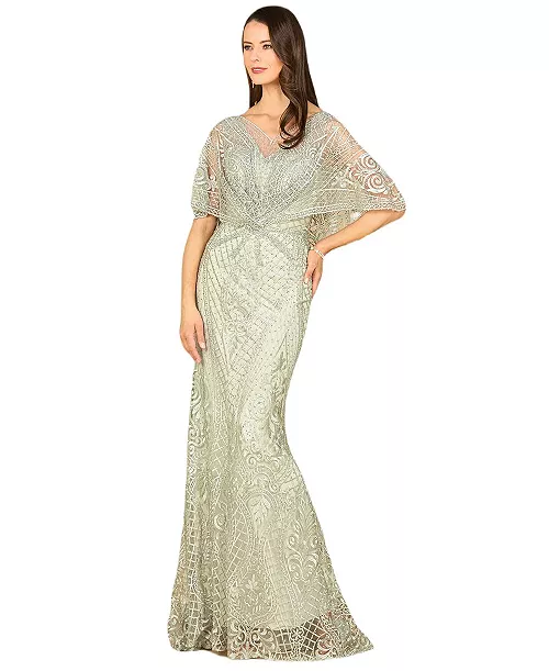 women's cape sleeve mermaid gown