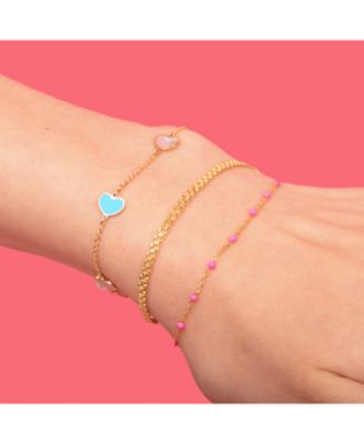 Mother of Pearl and Turquoise Mixed Heart Station Bracelet 14K Gold