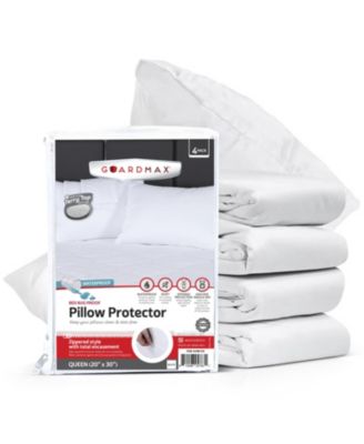  Queen Size Terry Cotton Waterproof Pillow Protector with Zipper - White (4 Pack)