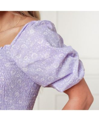 Womens' Bubble Sleeve Smocked Bodice Dress