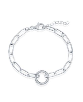 Sterling Silver or Gold Plated Over Sterling Silver CZ Circle Paperclip Bracelet