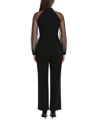 Maggy London Women's Mock Neck Chiffon-Sleeve Jumpsuit - Macy's