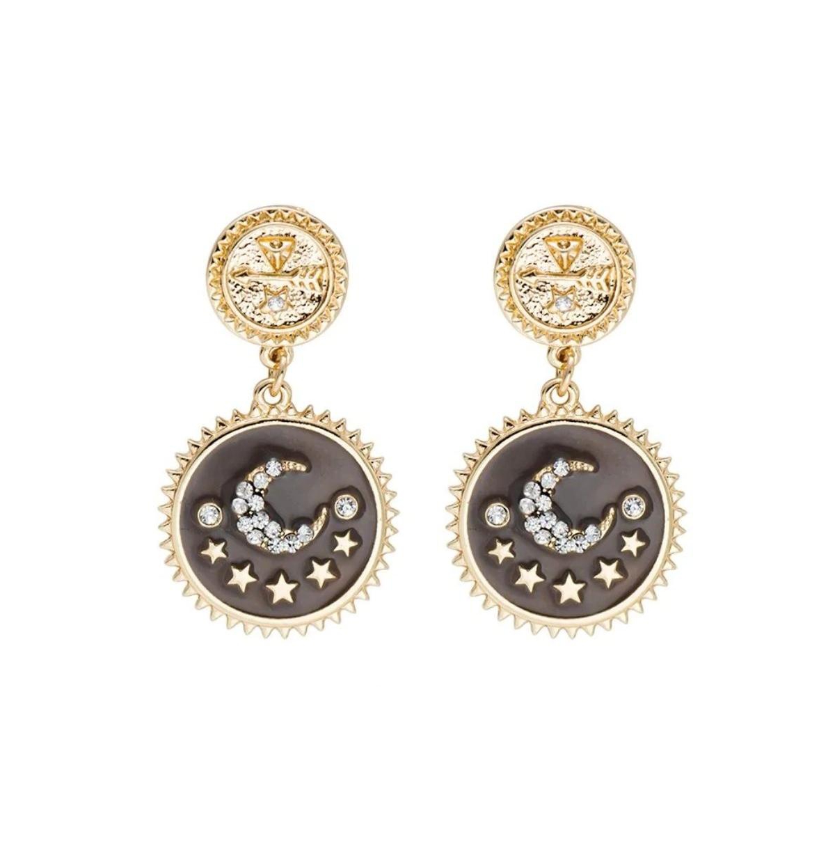 Moon and Star Dangle Earrings - Gold
