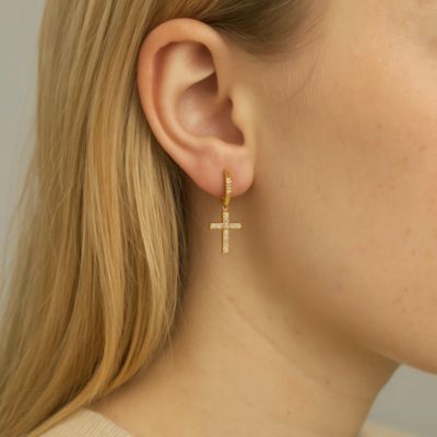 Cross Huggie Earrings with Cubic Zirconia