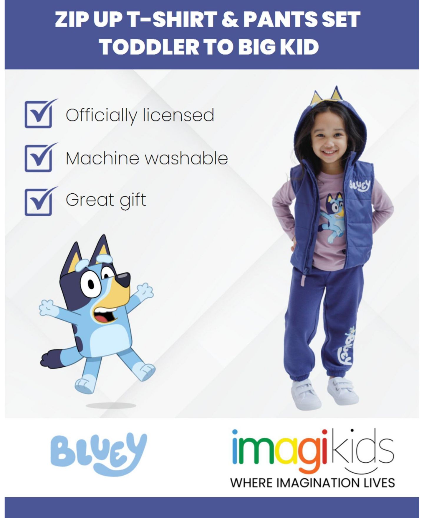 Комплект Bluey Zip Up T-Shirt and Jogger Fleece Pants 3 Piece Toddler Child для девочек — фото 2