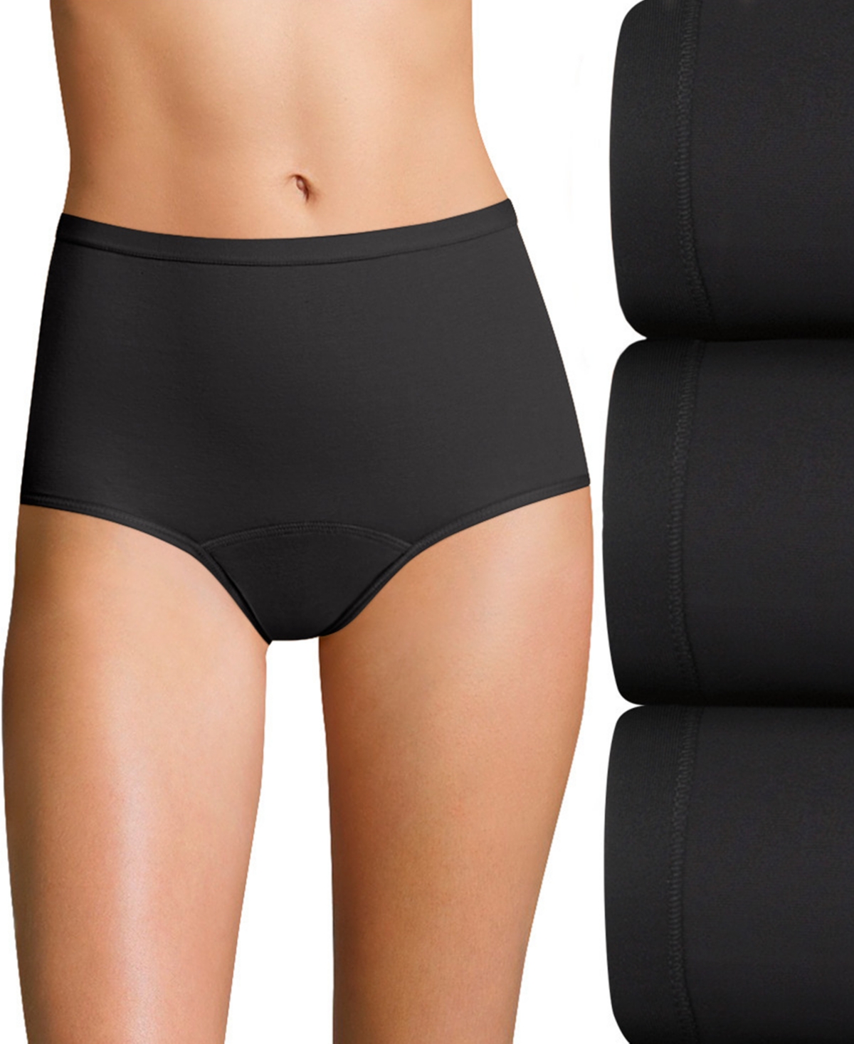 Women's 3-Pk. Light Period Brief Underwear 40FDL3 - Black