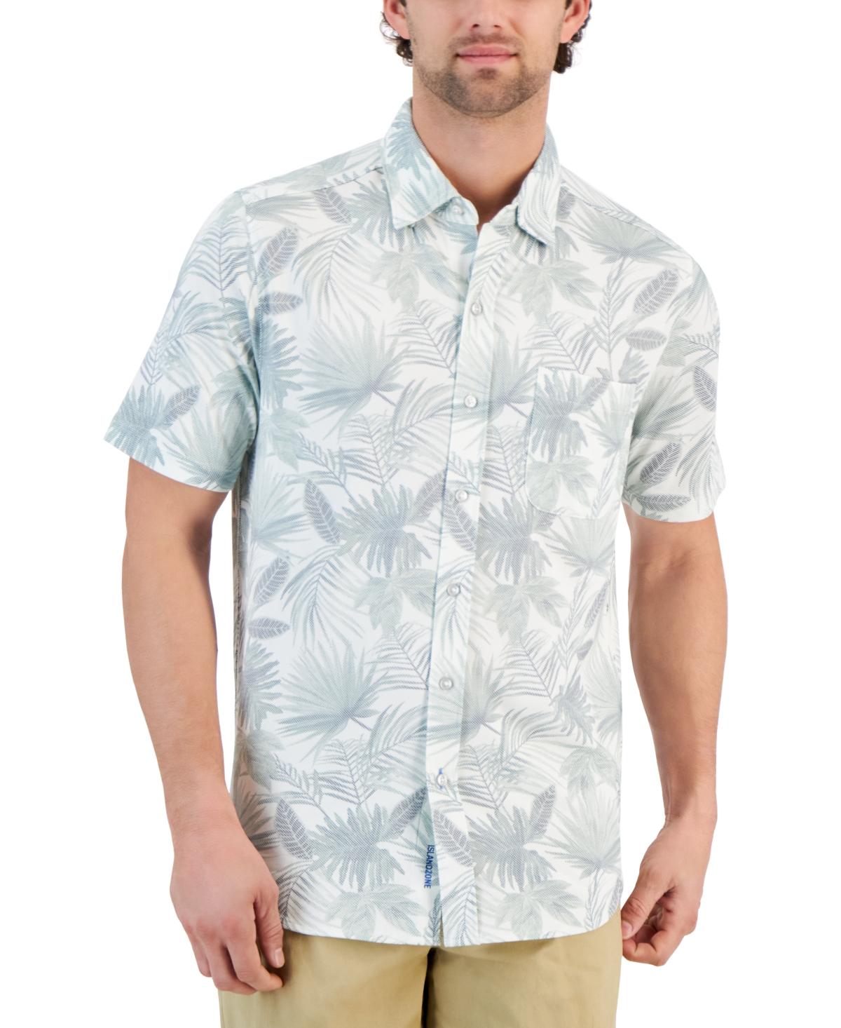 Men's San Lucio Fallen Fronds IslandZone Moisture-Wicking Printed Button-Down Shirt - Paradise Green