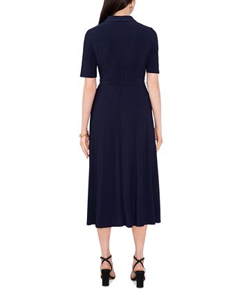 Printed Collared Neck Short Sleeve Tie Waist Dress