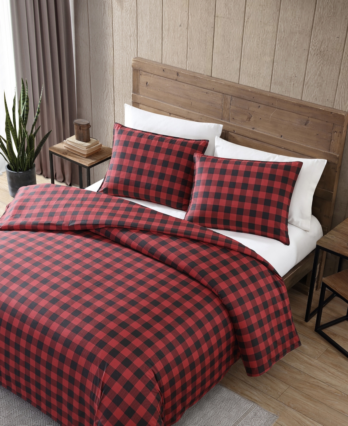 Eddie Bauer Mountain Plaid Cotton Reversible 2 Piece Duvet Cover Set, Twin In Red