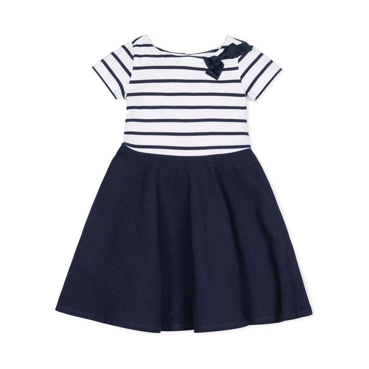 Hope & Henry Girls' Short Sleeve Lightweight Knit Skater Dress, Infant - White and navy stripe