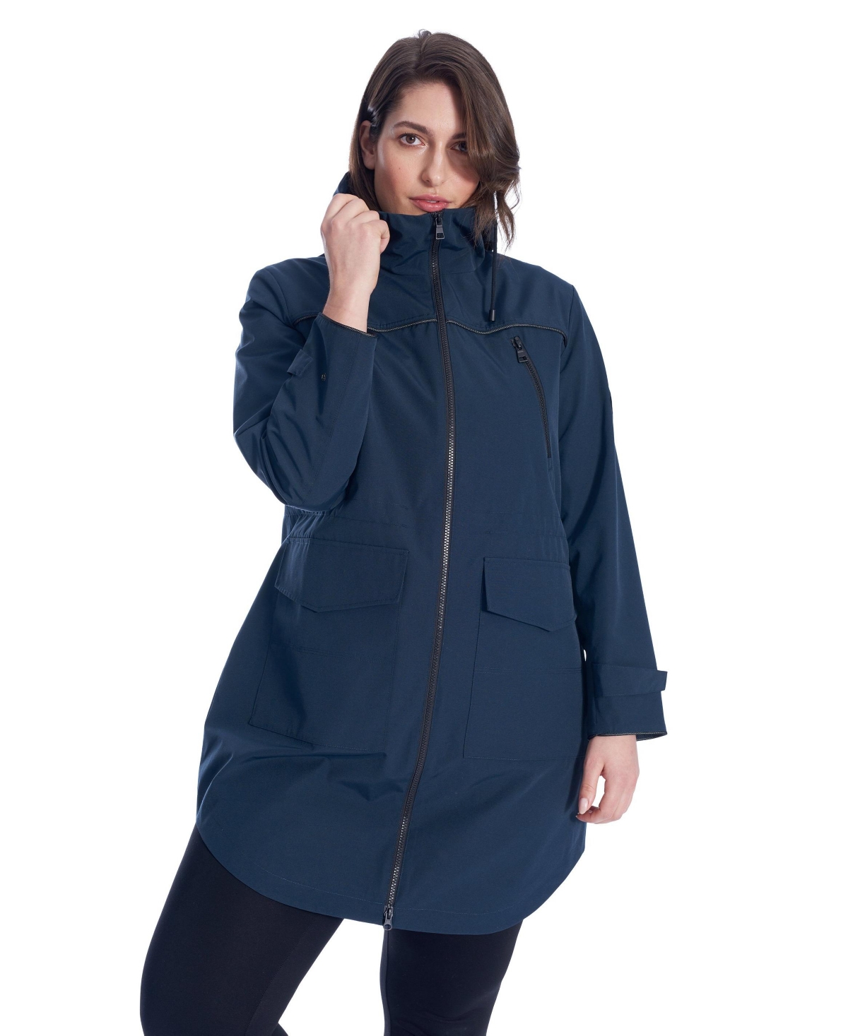 Women'S Plus Size Rain - Weather Resistant Raincoat With Drawstring Hood - Platinum