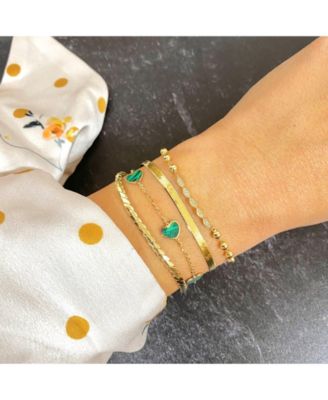 Malachite Heart Station Bracelet 14K Gold