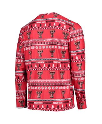 Men's Red Texas Tech Red Raiders Ugly Sweater Long Sleeve T-shirt and Pants Sleep Set