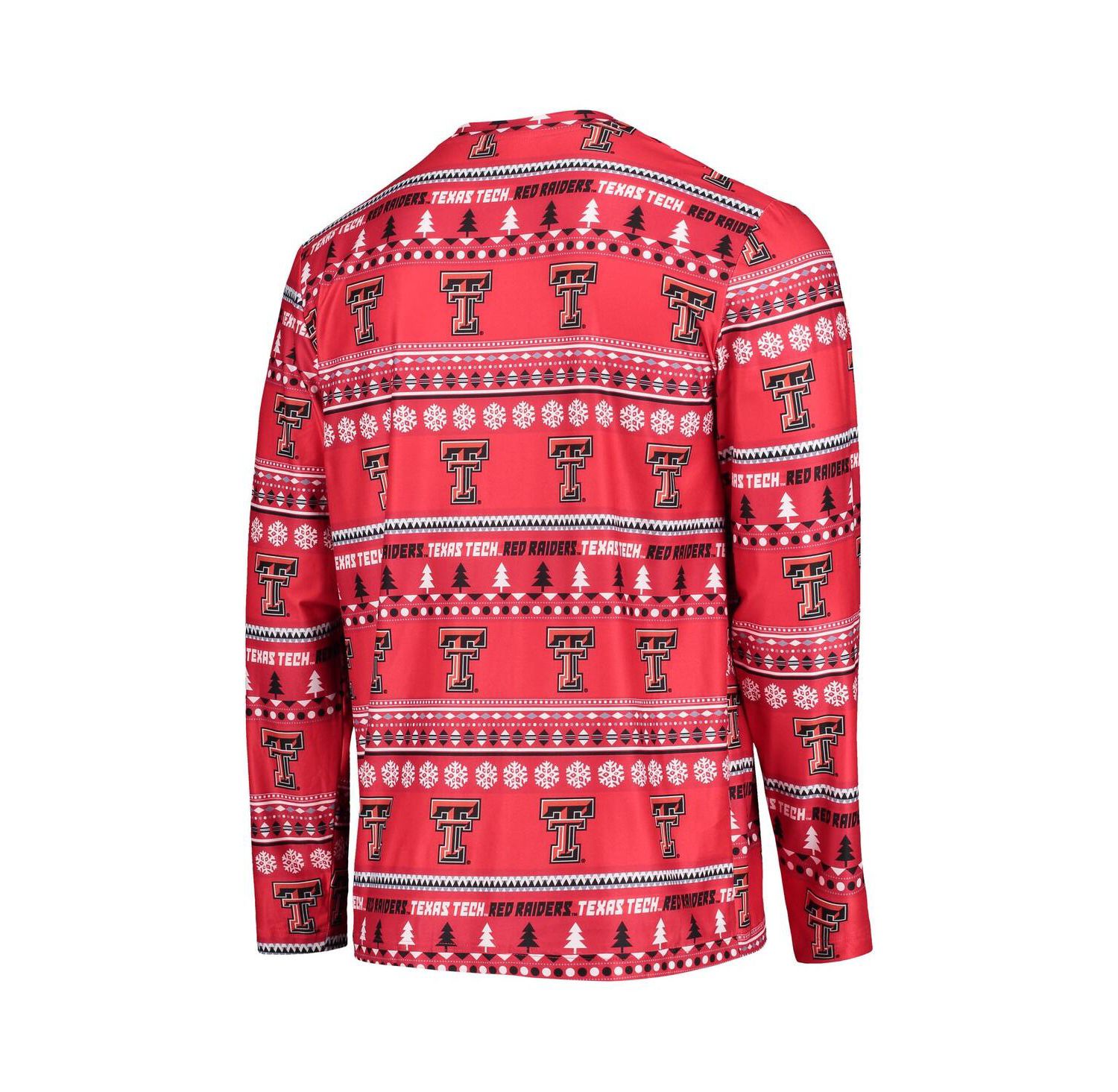 Men's Red Texas Tech Red Raiders Ugly Sweater Long Sleeve T-shirt and Pants Sleep Set