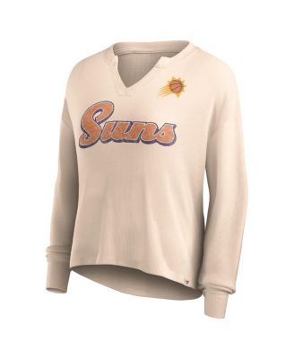 Women's Tan Distressed Phoenix Suns Go For It Long Sleeve Notch Neck T-shirt