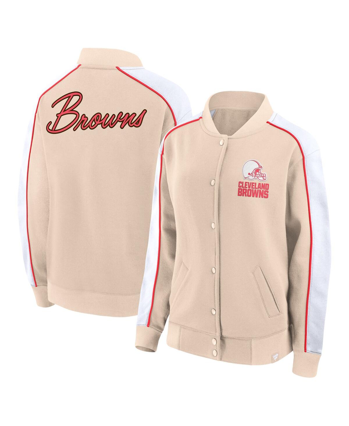 Women's Fanatics Tan Cleveland Browns Lounge Full-Snap Varsity Jacket - Tan