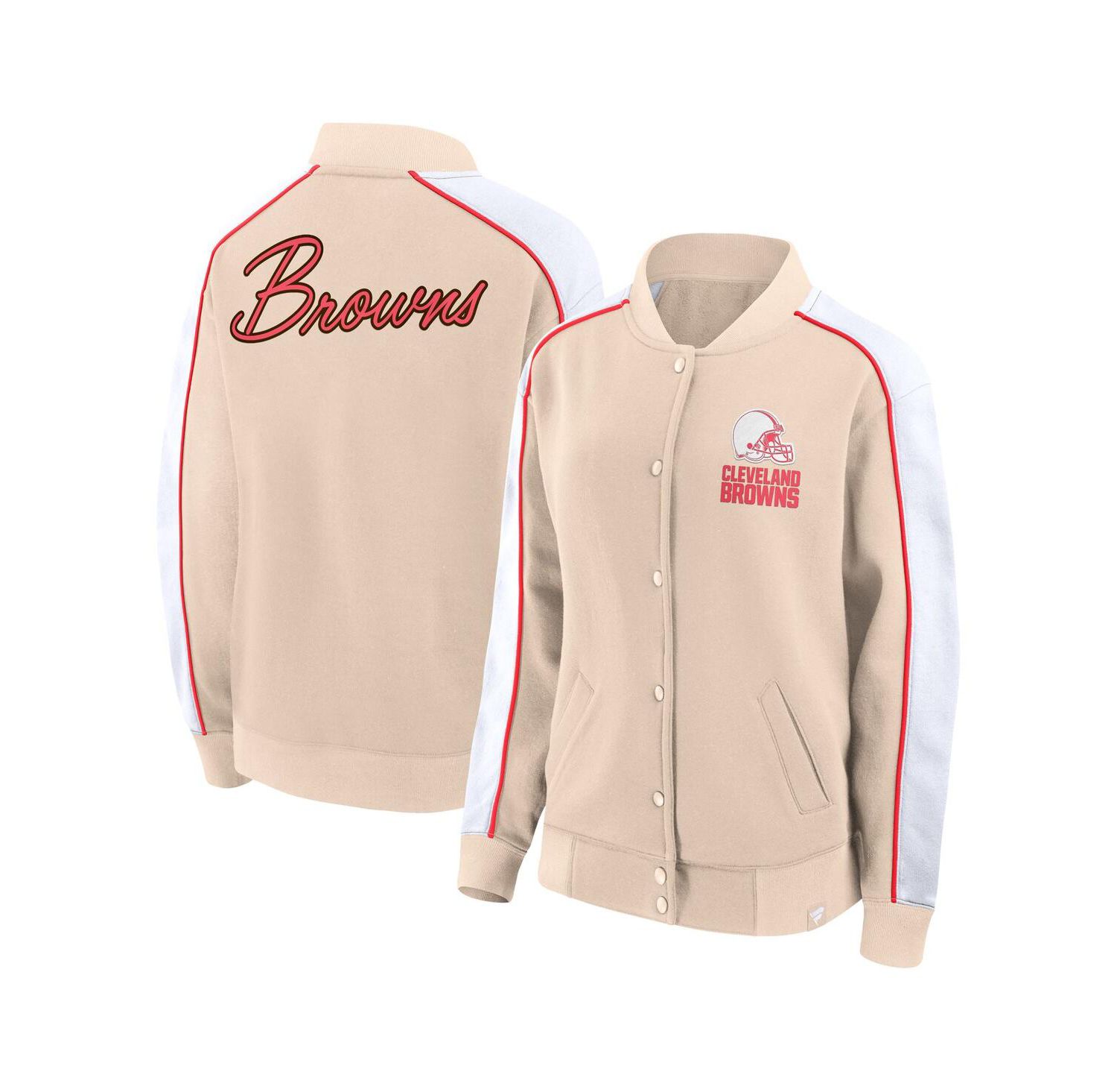 Women's Tan Cleveland Browns Lounge Full-Snap Varsity Jacket