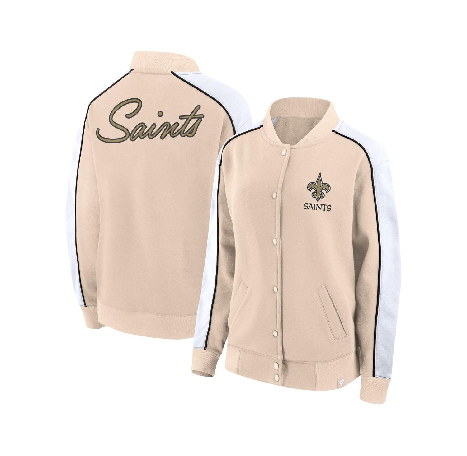 Women's Tan New Orleans Saints Lounge Full-Snap Varsity Jacket
