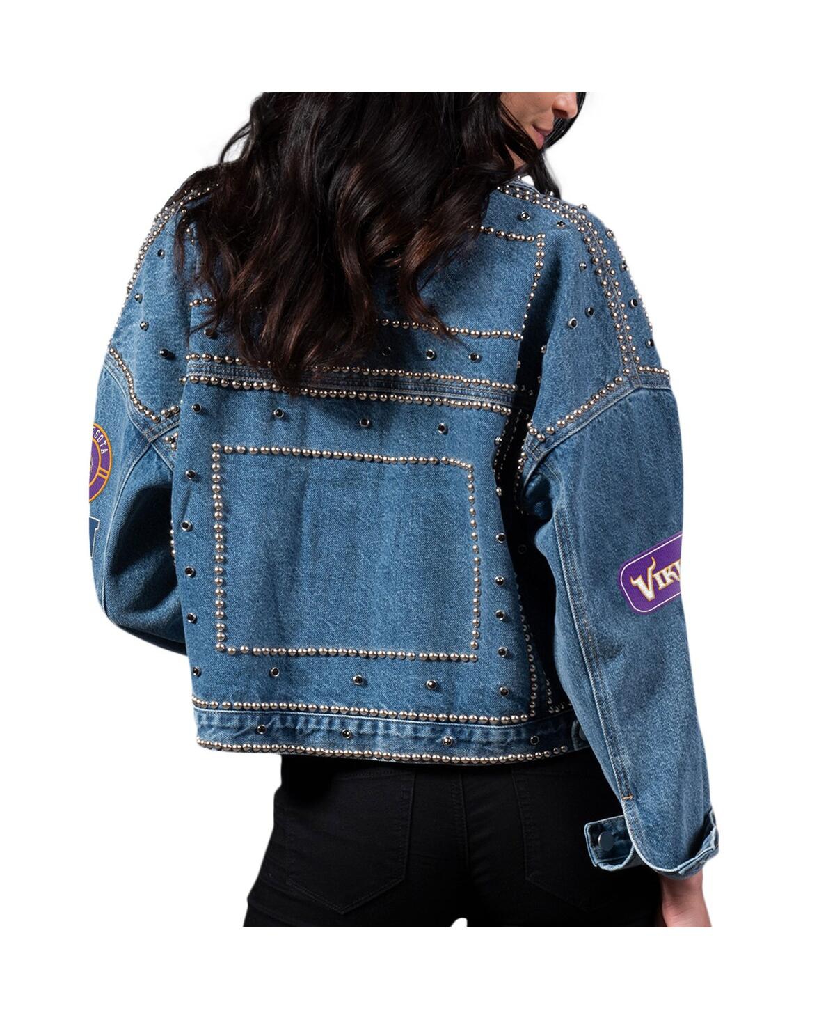 Shop G-iii 4her By Carl Banks Women's  Minnesota Vikings First Finish Medium Denim Full-button Jacket In Blue