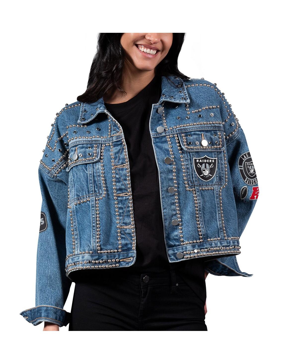 Shop G-iii 4her By Carl Banks Women's  Las Vegas Raiders First Finish Medium Denim Full-button Jacket In Blue