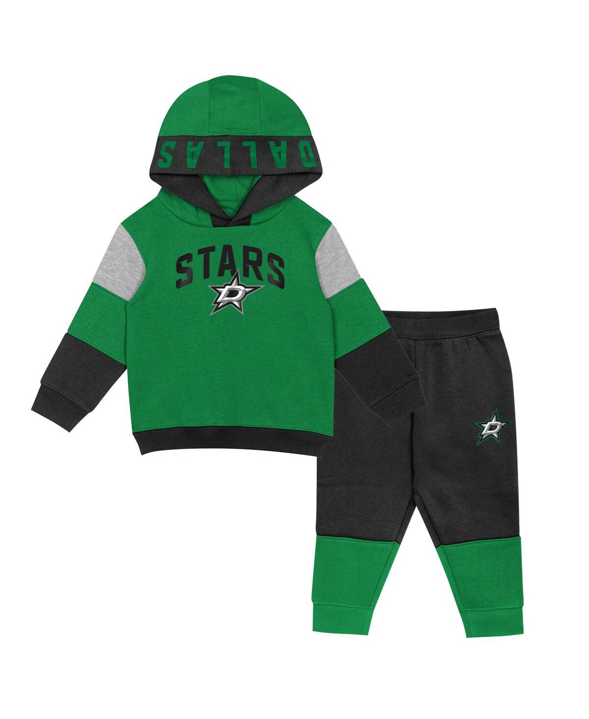 Outerstuff Babies' Toddler Boys And Girls Kelly Green, Black Dallas Stars Big Skate Fleece Pullover Hoodie And Sweatpan In Kelly Green,black