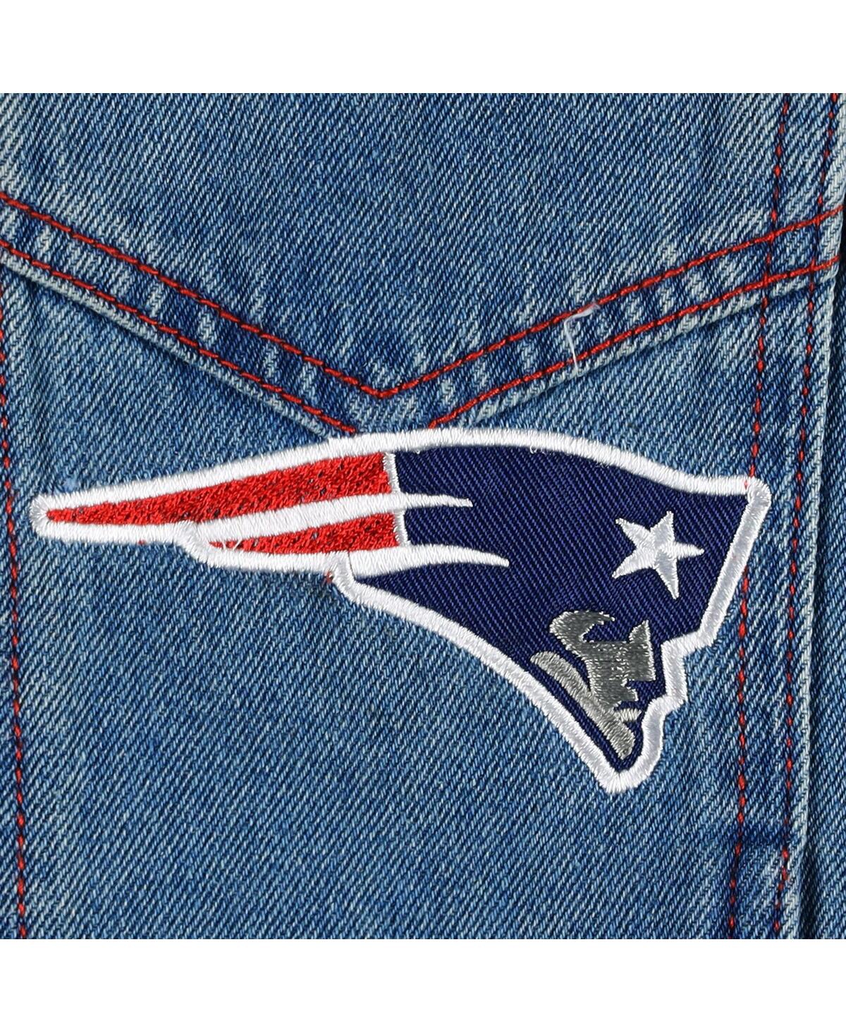 Shop The Wild Collective Men's  New England Patriots Hooded Full-button Denim Jacket In Blue