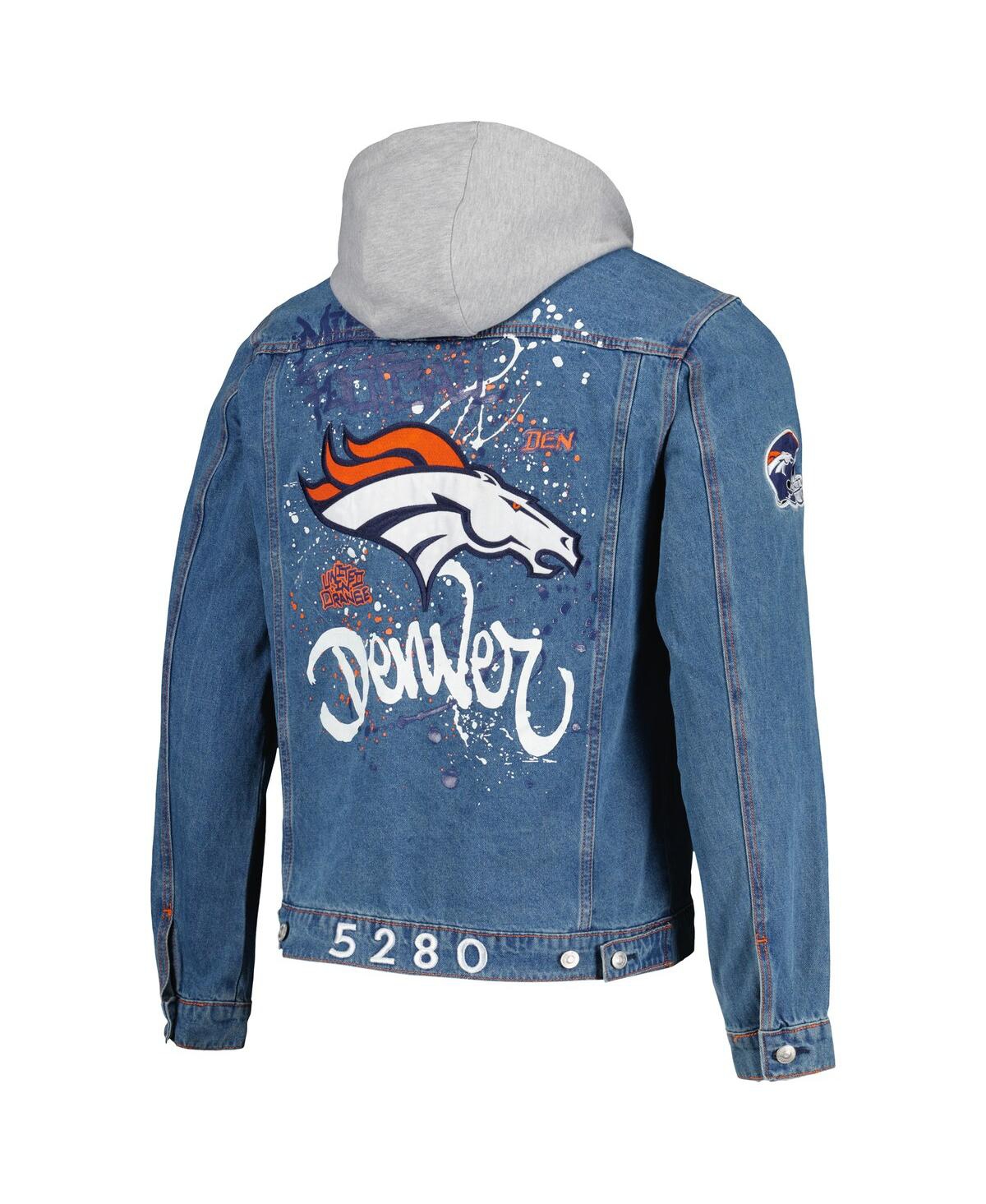 Shop The Wild Collective Men's  Denim Denver Broncos Hooded Full-button Denim Jacket