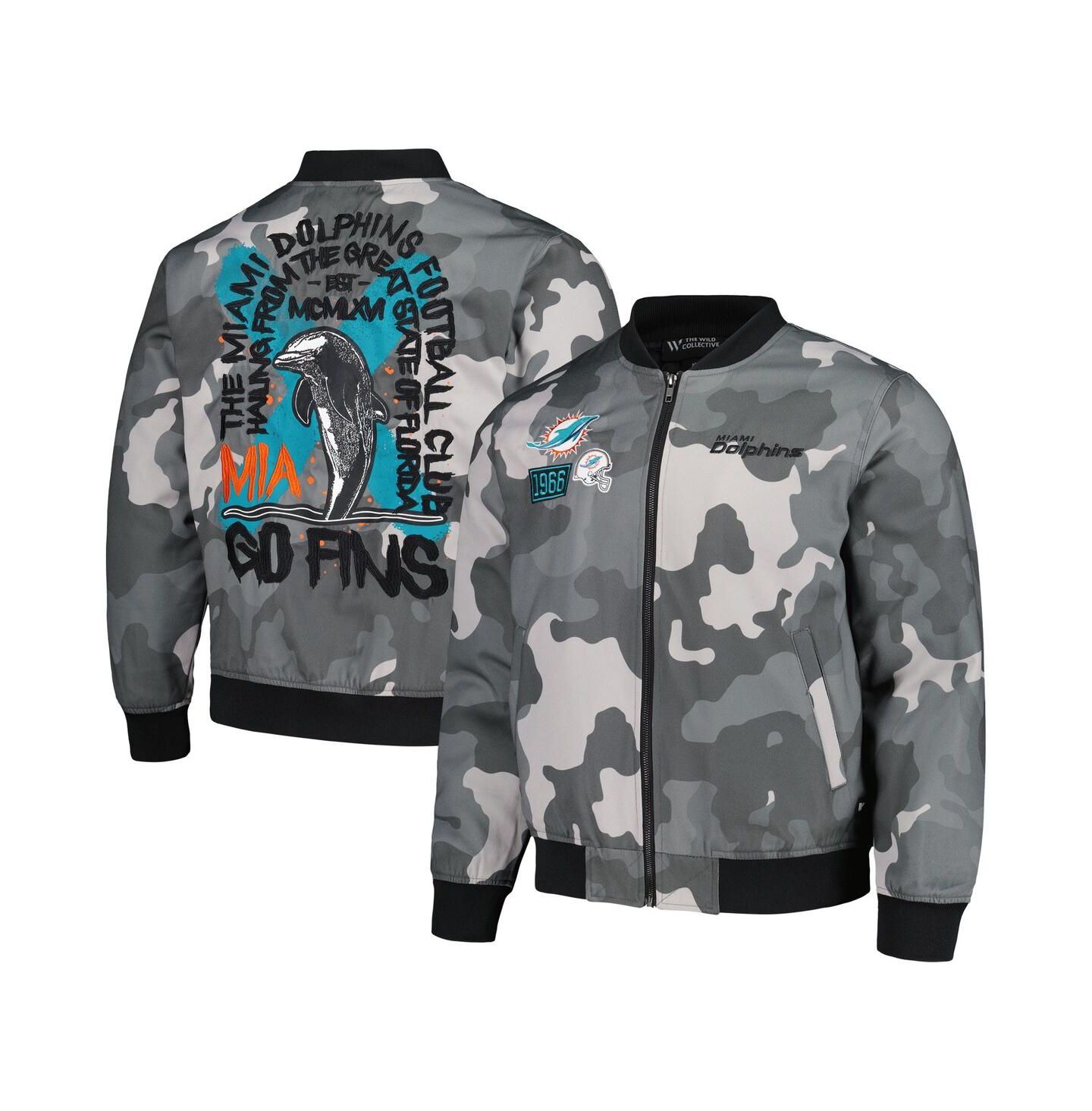 Женская куртка The Wild Collective and Gray Distressed Miami Dolphins Camo Bomber — фото 1