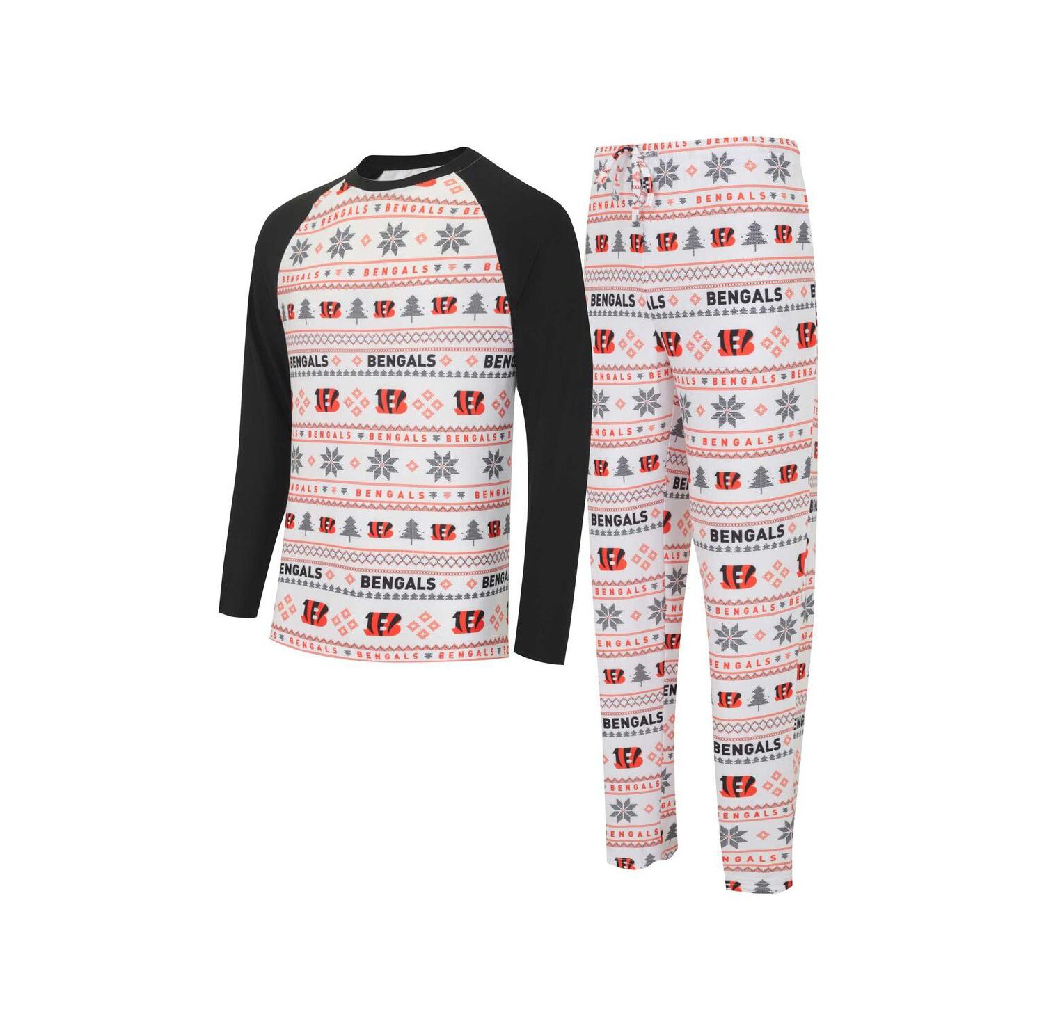 Men's White, Black Cincinnati Bengals Tinsel Raglan Long Sleeve T-shirt and Pants Sleep Set