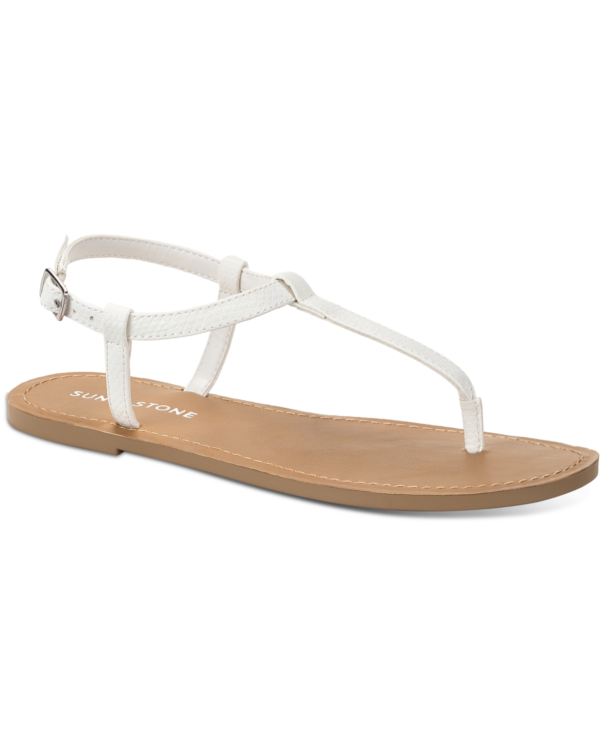 Shop Sun + Stone Women's Krisleyy T Strap Thong Flat Sandals, Created For Macy's In White Snake