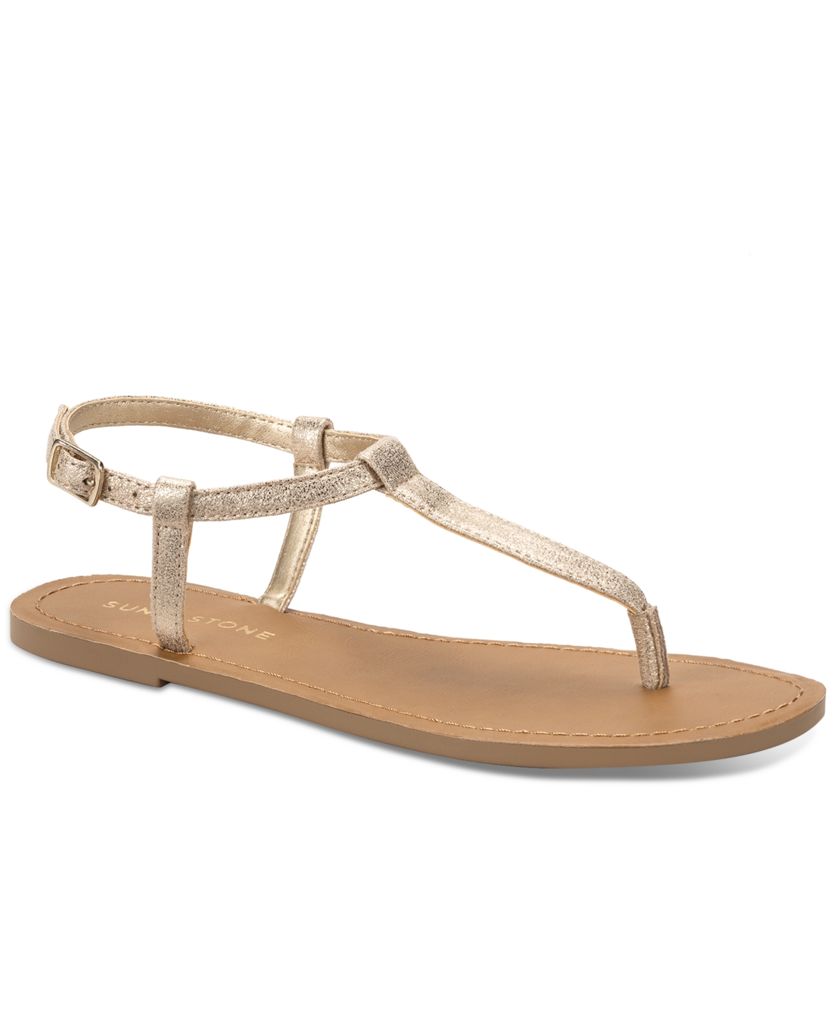 Sun + Stone Women's Krisleyy T Strap Thong Flat Sandals, Created For Macy's In Platino