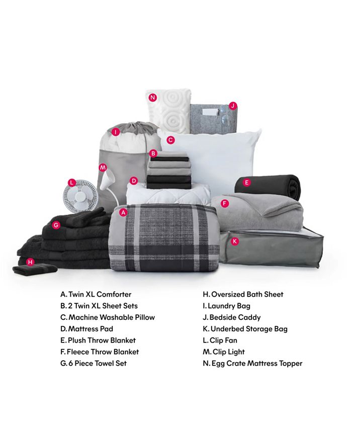 Dormify Premium Dorm Essential Bundle 27 Piece Twin XL Set, Comforter