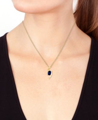 EFFY&reg; Sapphire (1-3/8 ct. t.w.) & Diamond (1/20 ct. t.w.) Asymmetric 18" Pendant Necklace in 14k Gold