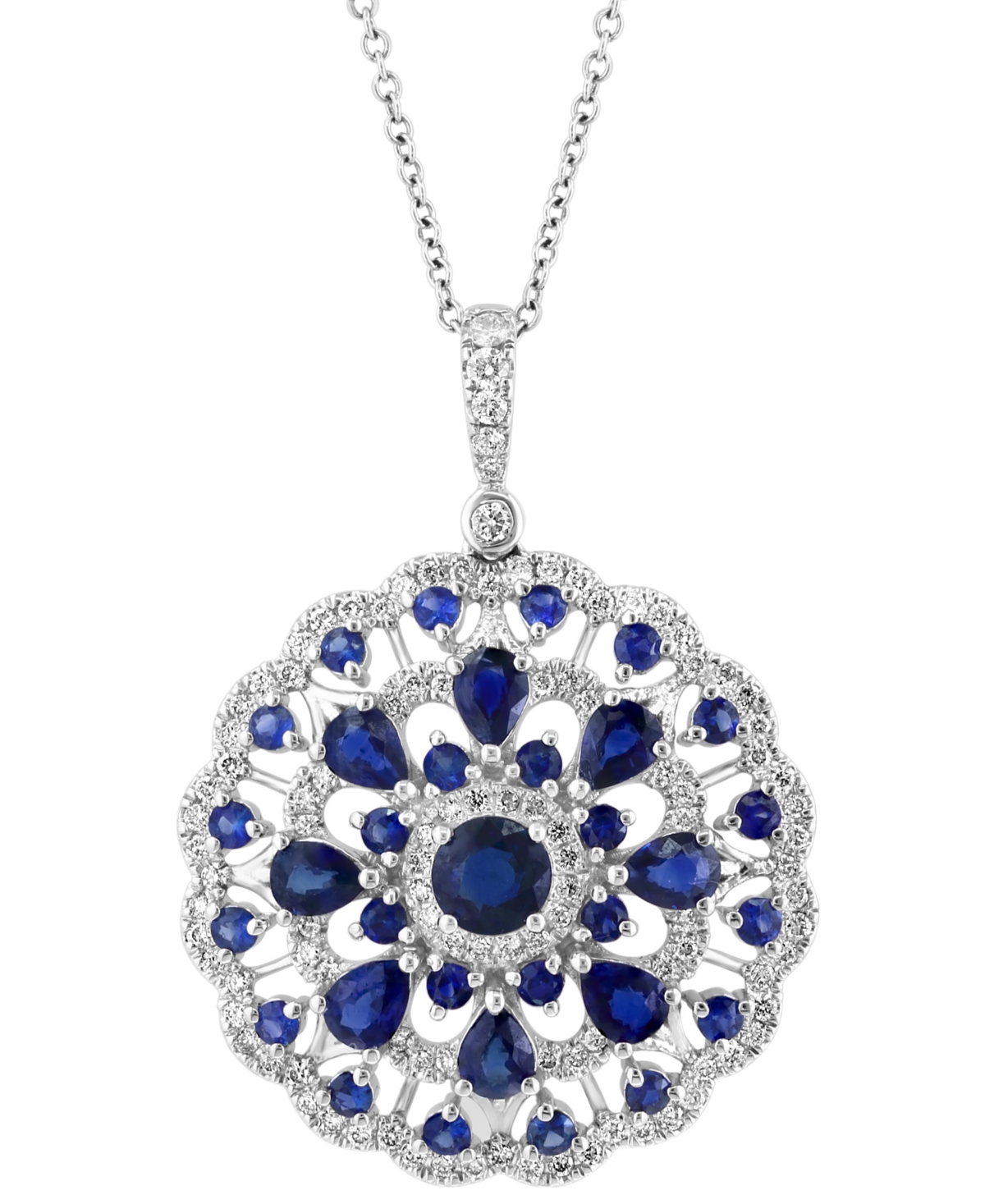 Shop Effy Collection Effy Sapphire (2-5/8 Ct. T.w.) & Diamond (1/2 Ct. T.w.) Cluster 18" Pendant Necklace In 14k White Go In K White Gold