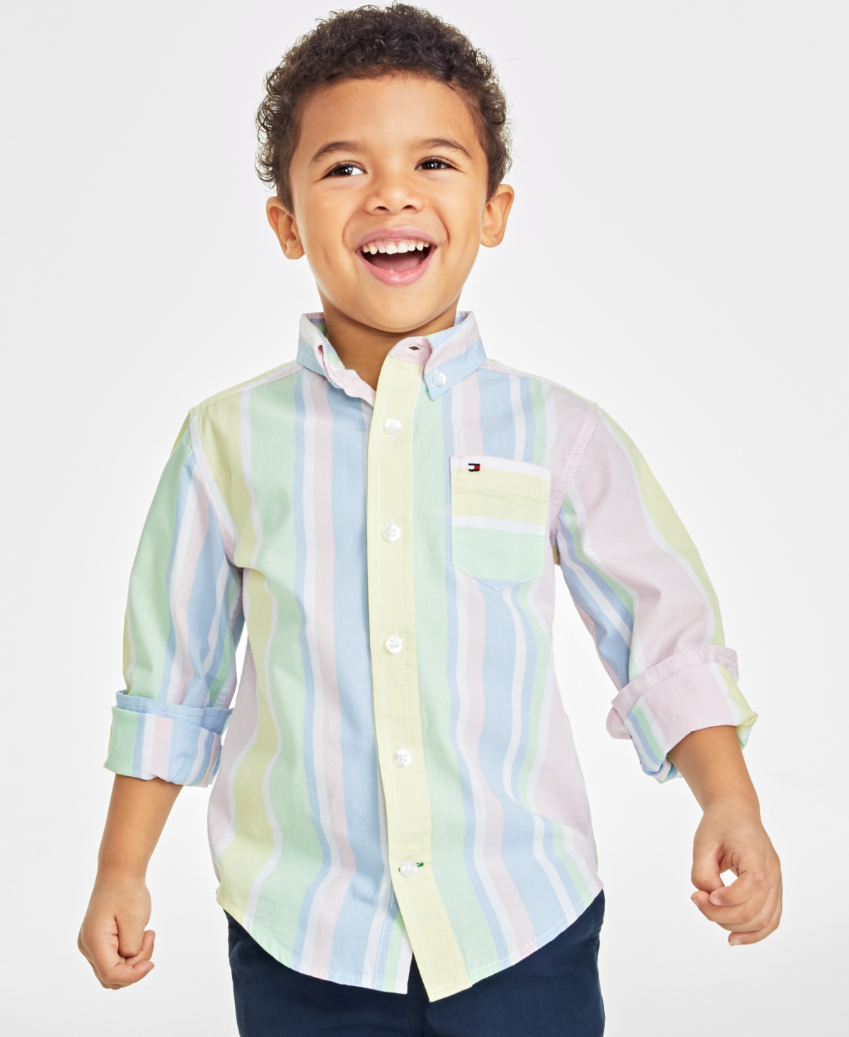 Shop Tommy Hilfiger Little Boys Prep Stripe Long Sleeve Shirt In Parfait Pink