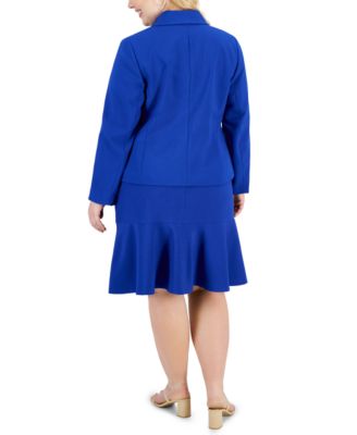 Plus Size Crepe Three-Button Flounce-Skirt Suit 