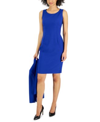 Women's Crepe Open Front Jacket & Crewneck Sheath 2 Piece Dress Suit, Regular & Petite