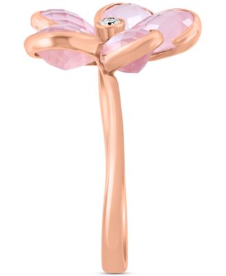 EFFY&reg; Rose Quartz (5-3/8 ct. t.w.) & Diamond (1/20 ct. t.w.) Flower Ring in 14k Rose Gold
