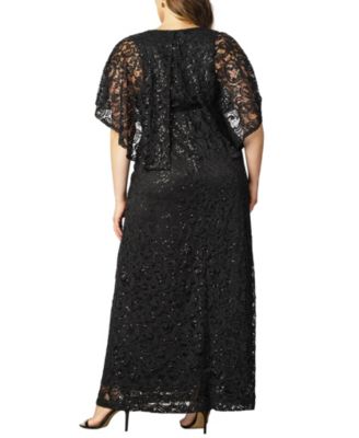 Women's Plus Size Celestial Cape Sleeve Sequined Lace Gown